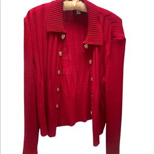 St. John Marie Gray Red Cardigan Sweater